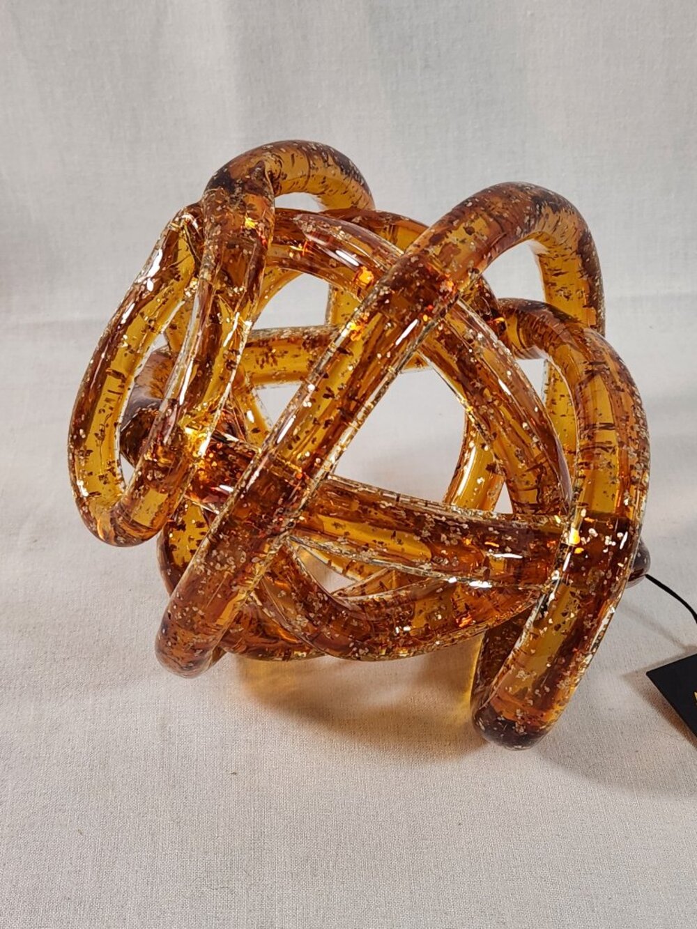Artisan Blown Glass Amber Infinity Knot Rope Golden Speckled Home Office Decor - Picture 11 of 11